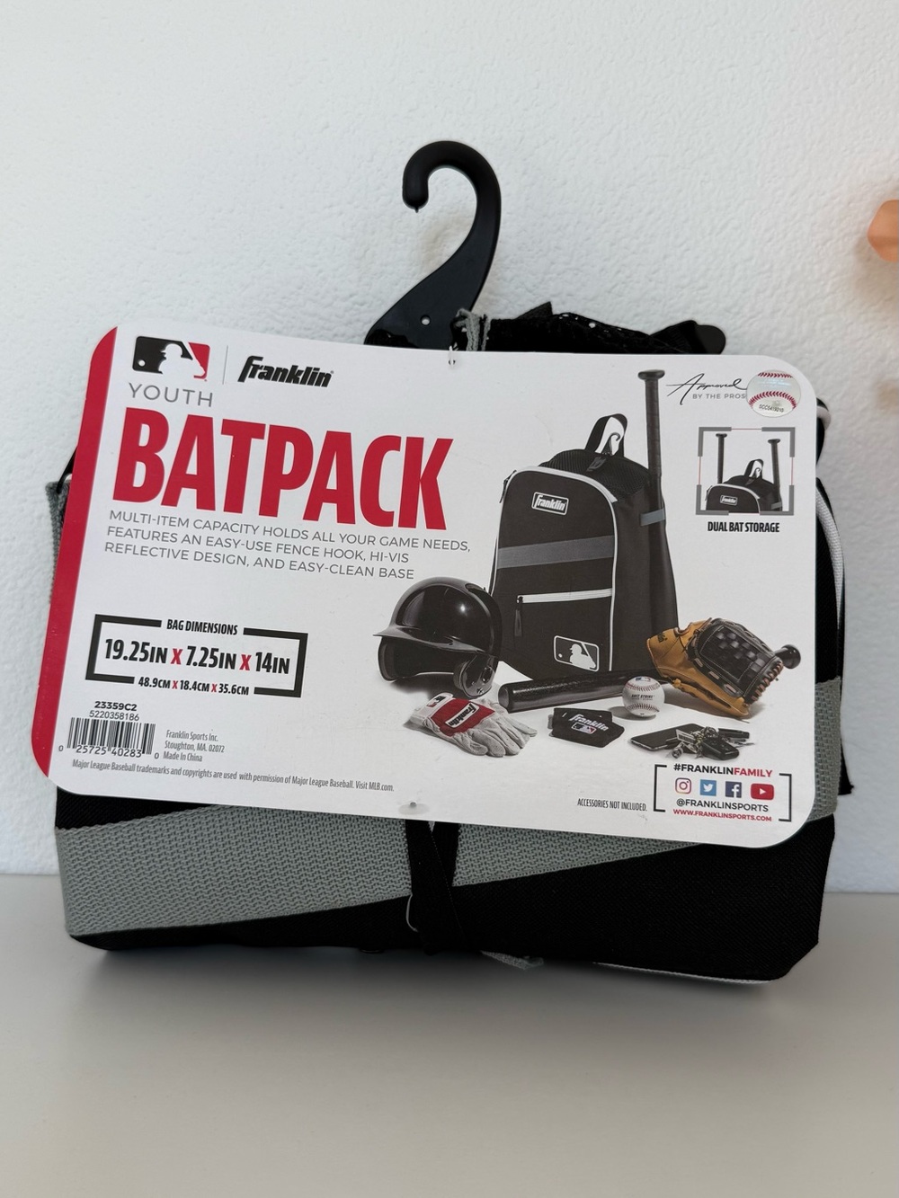 Franklin MLB Youth Baseball Bat Pack Backpack Black Gray